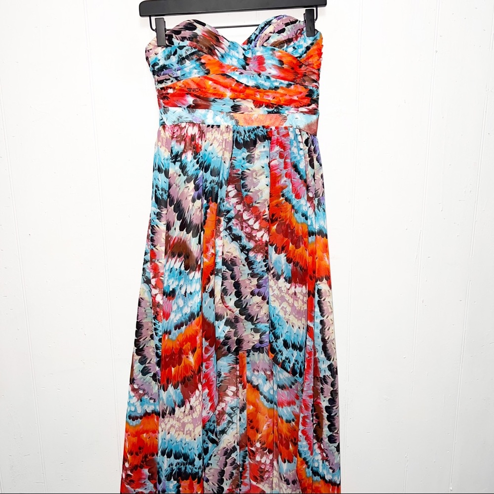 Aidan Mattox Multicolor Feather Print Strapless H… - image 4